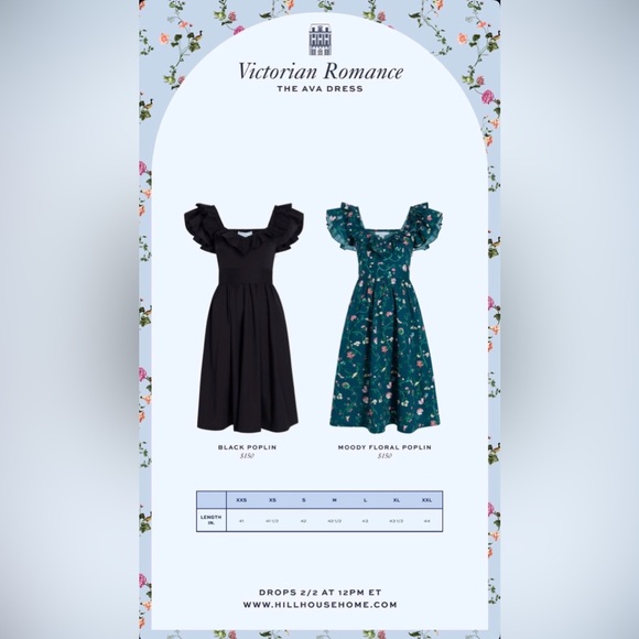 Hill House Ava Nap Dress in Black Cotton Poplin Midi Ruffle Sleeve Smocked Back - Picture 7 of 7